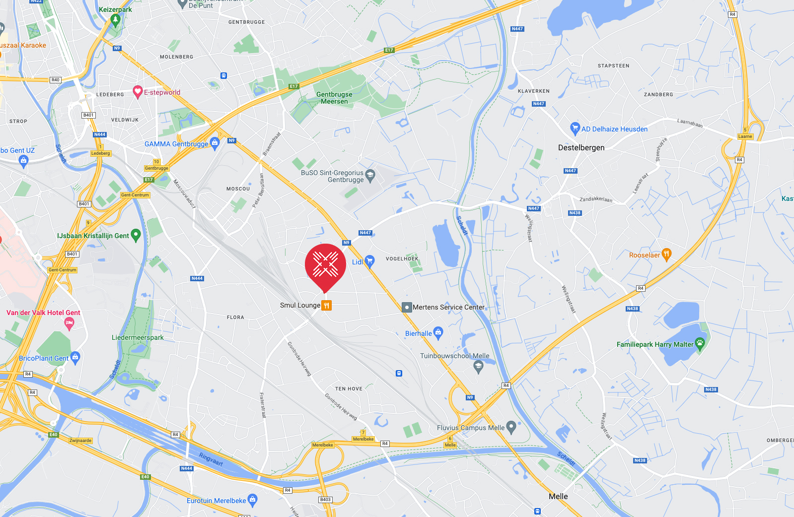 Locatie in Merelbeke